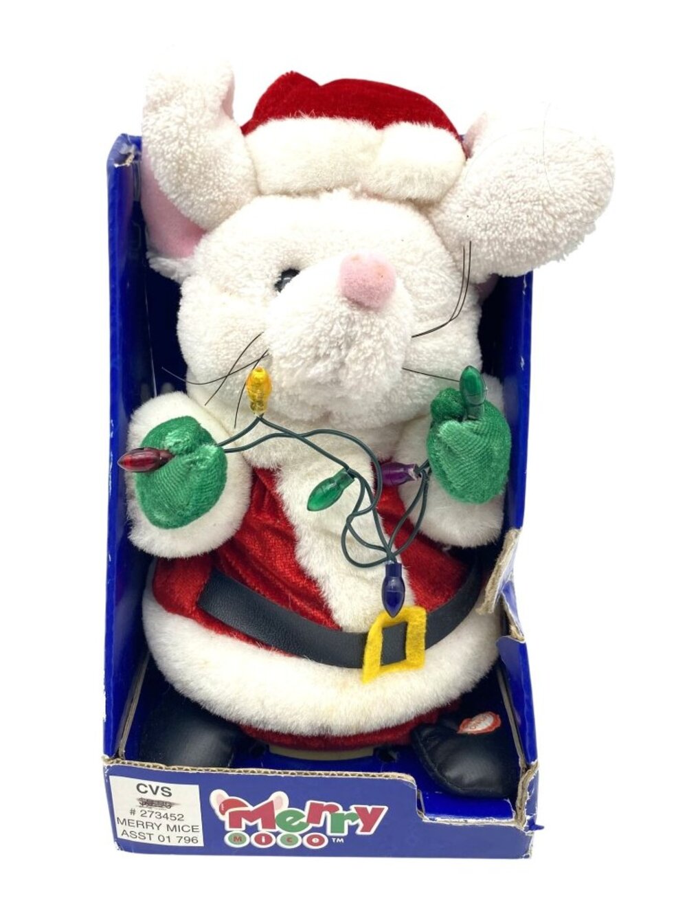 CVS Merry Mice Plush Santa Mouse With Lights Musical Movement Holiday Decor